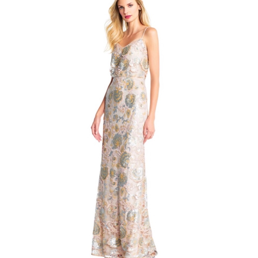 Adrianna Papell Sequin Embroidery Floral Dress